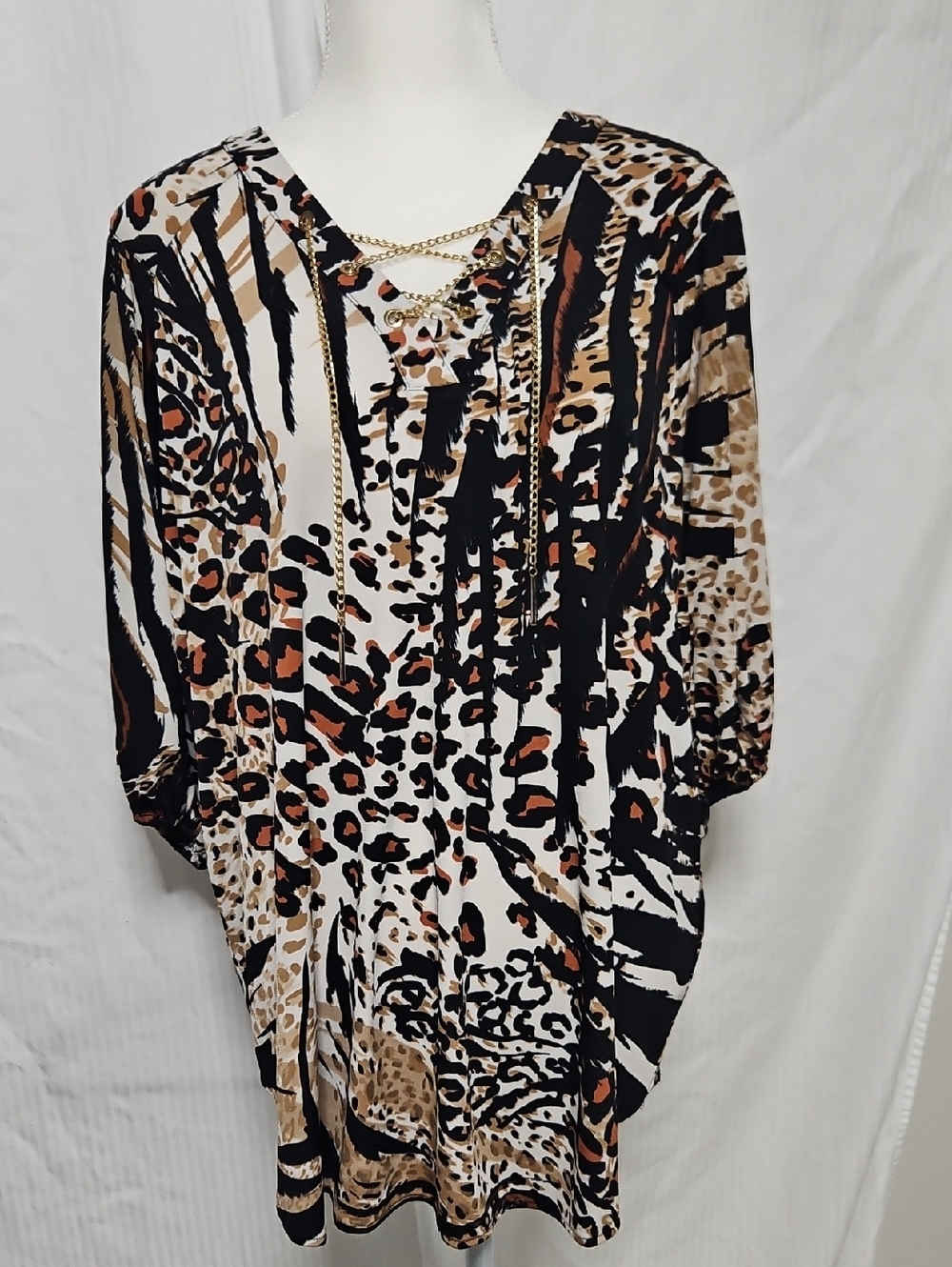 Slimfactor By Investments Animal-Print V-Neck Tunic with Chain Detail